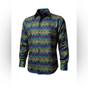 DiBanGu Mens Paisley Print‎ Long Sleeve Button Up Shirt Purple Green Gold